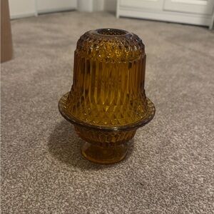 Vintage Indiana Glass Amber Diamond Point Fairy Lamp Tea Light Mint Condition